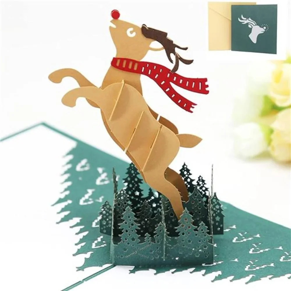 10 Pack 3D Christmas Cards Handmade Holiday Greeting Cards 3D Design Deer Cards - Picture 2 of 5